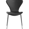 Fritz Hansen 3107 stol, fuldpolstret Essential læder sort / krom stel af Arne Jacobsen> Spisebordsstole