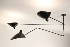 Editions Serge Mouille Ceiling Lamp w/2 Fixed Arms & 1 Curved Rotating Arm af Serge Mouille> Spots