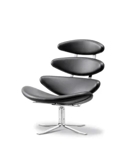Fredericia Furniture Corona Stol, sort omni 301 læder fra Erik Jørgensen> Lænestole