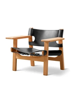 Fredericia Furniture Den Spanske Stol i mørkebrun læder, eg olie af Børge Mogensen><noscript><img width=