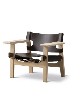 Fredericia Furniture Den Spanske Stol i mørkebrun læder, eg sæbe af Børge Mogensen> Lænestole