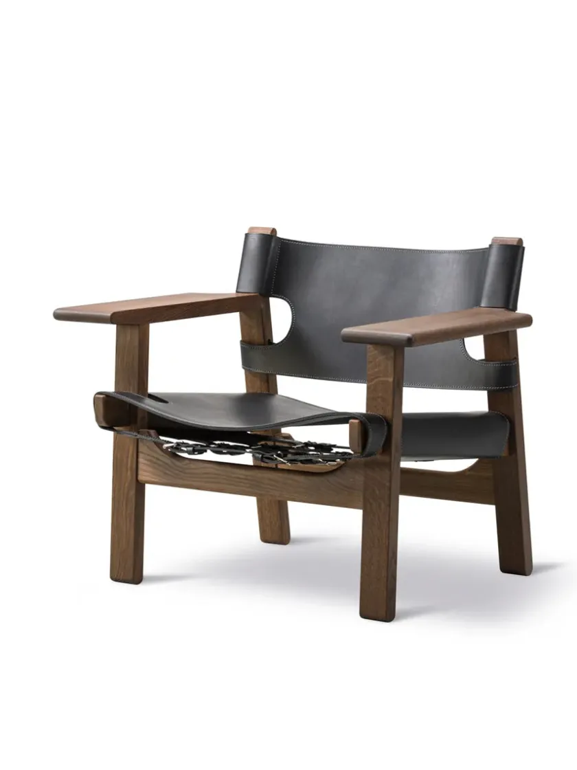 Fredericia Furniture Den Spanske Stol i mørkebrun læder, Røget eg olie af Børge Mogensen> Lænestole