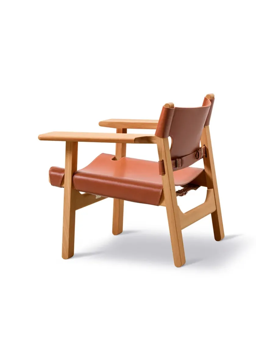 Fredericia Furniture Den Spanske Stol i sort læder, valnød olie af Børge Mogensen> Lænestole