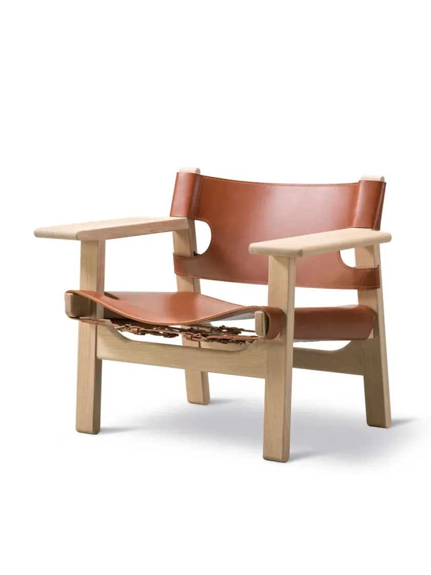 Fredericia Furniture Den Spanske Stol i sort læder, valnød olie af Børge Mogensen> Lænestole