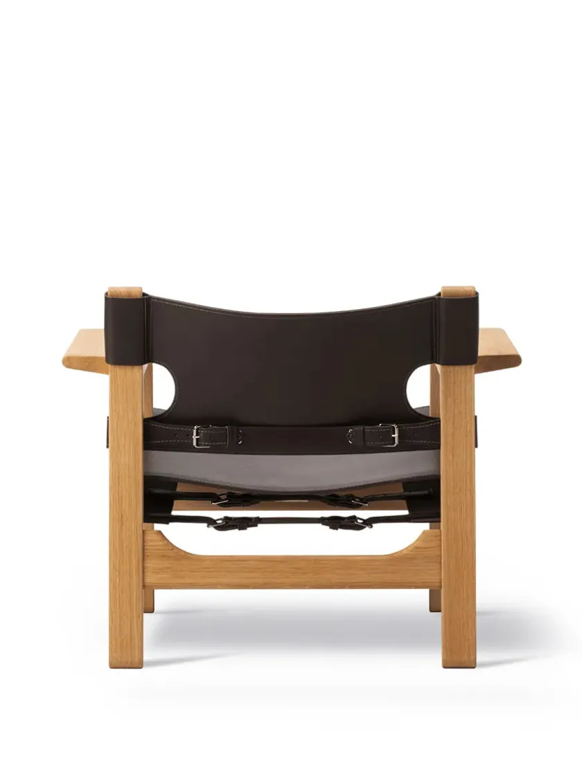 Fredericia Furniture Den Spanske Stol i sort læder, valnød olie af Børge Mogensen> Lænestole