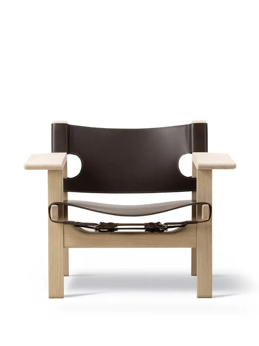 Fredericia Furniture Den Spanske Stol i sort læder, valnød olie af Børge Mogensen> Lænestole