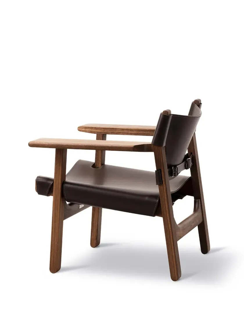 Fredericia Furniture Den Spanske Stol i sort læder, valnød olie af Børge Mogensen> Lænestole