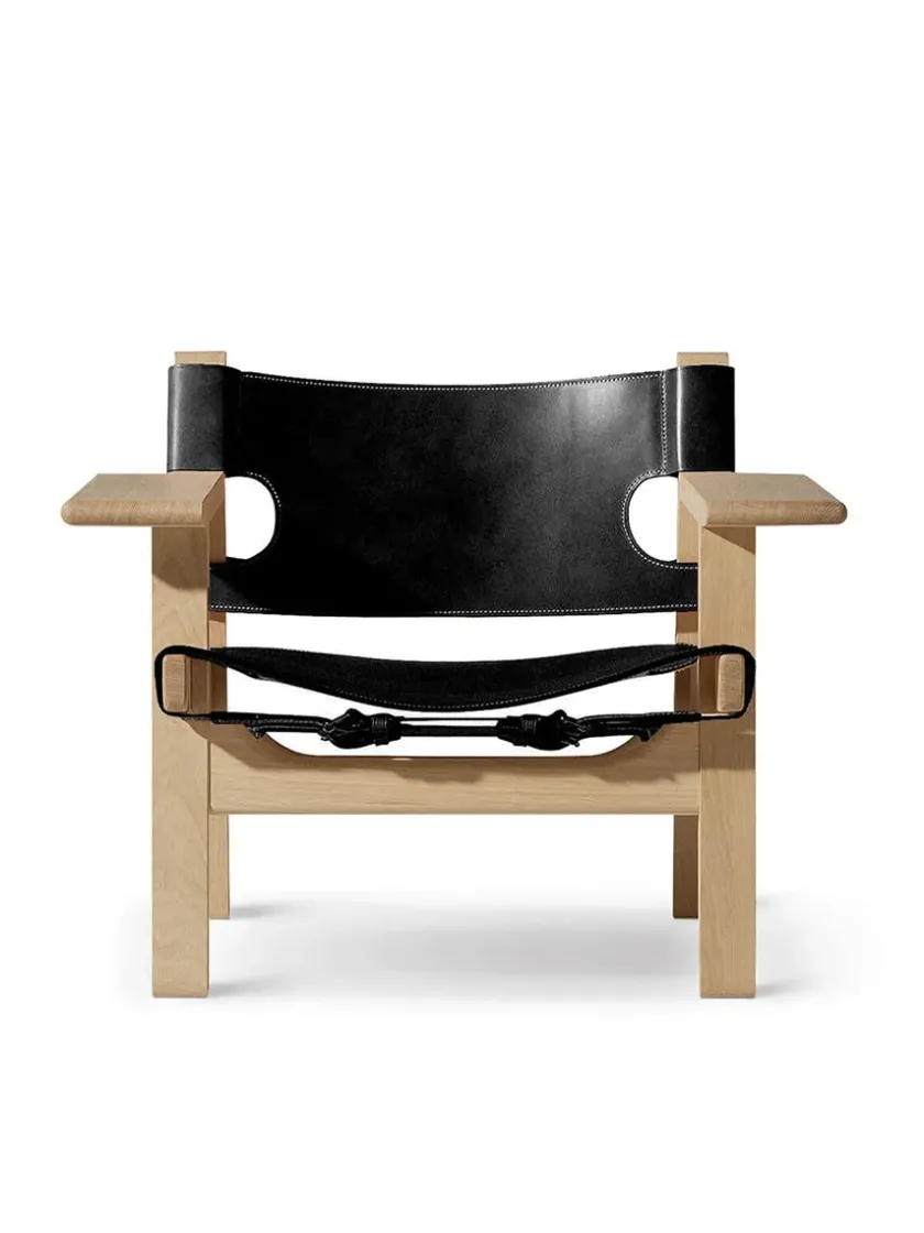 Fredericia Furniture Den Spanske Stol i sort læder, valnød olie af Børge Mogensen> Lænestole
