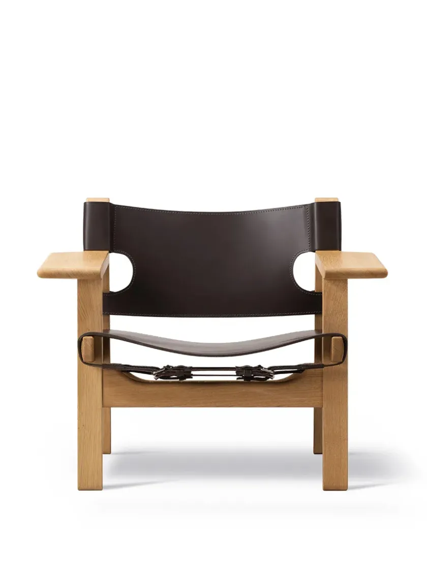 Fredericia Furniture Den Spanske Stol i sort læder, eg sort lak af Børge Mogensen> Lænestole