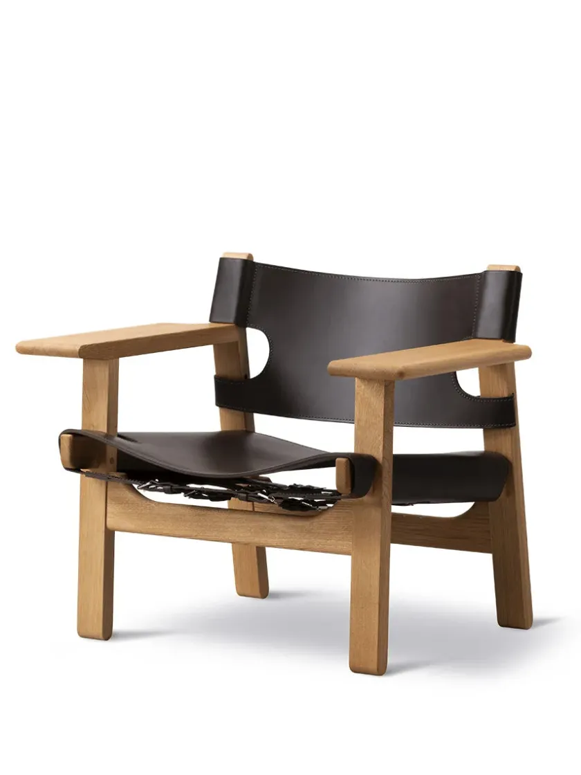 Fredericia Furniture Den Spanske Stol i sort læder, eg sort lak af Børge Mogensen> Lænestole