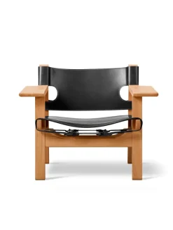 Fredericia Furniture Den Spanske Stol i sort læder, eg sort lak af Børge Mogensen><noscript><img width=