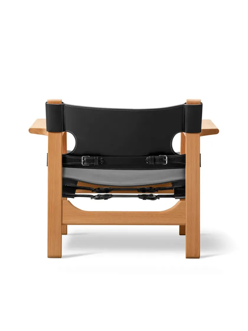 Fredericia Furniture Den Spanske Stol i sort læder, eg sort lak af Børge Mogensen> Lænestole