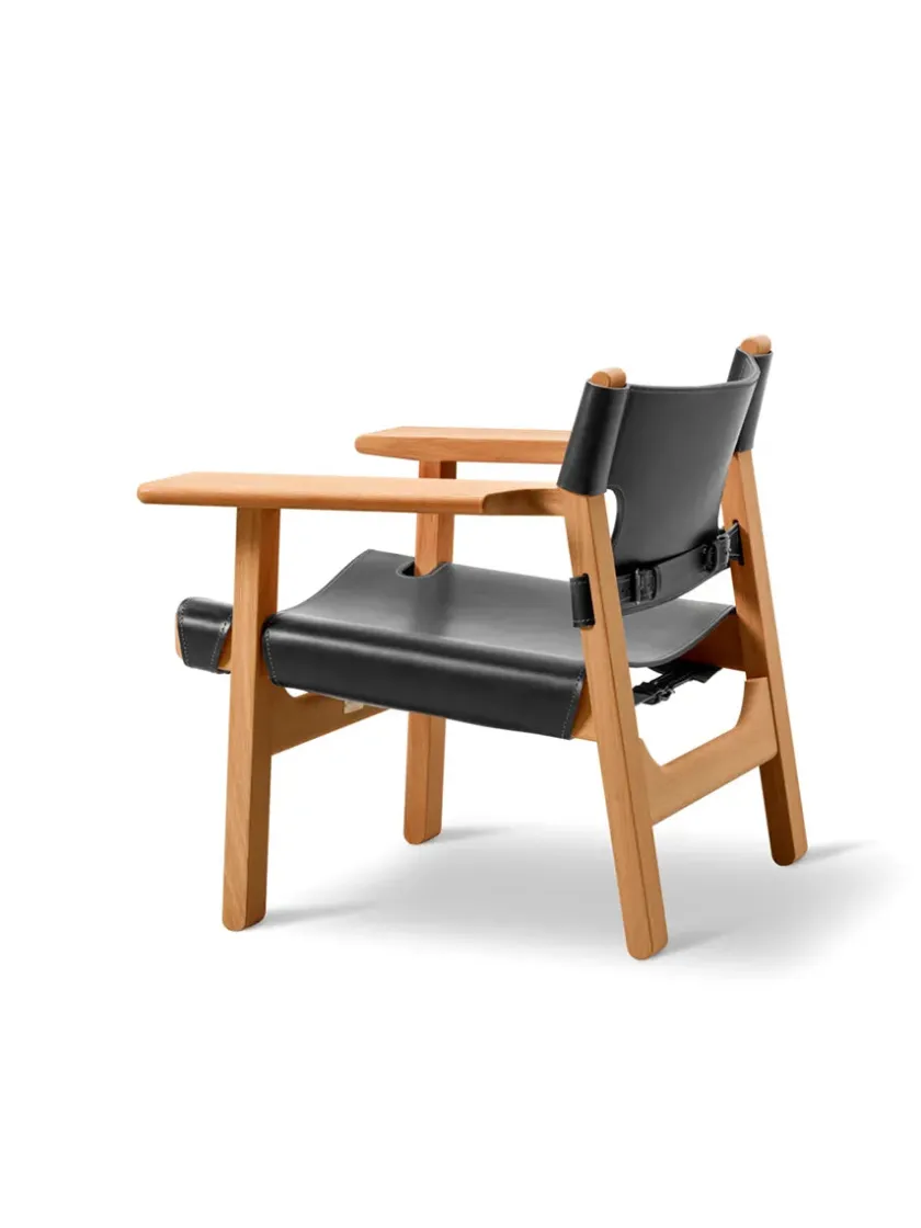 Fredericia Furniture Den Spanske Stol i sort læder, eg sort lak af Børge Mogensen> Lænestole