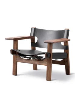 Fredericia Furniture Den Spanske Stol i sort læder, eg sort lak af Børge Mogensen><noscript><img width=