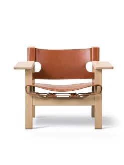 Fredericia Furniture Den Spanske Stol i sort læder, eg sæbe af Børge Mogensen><noscript><img width=