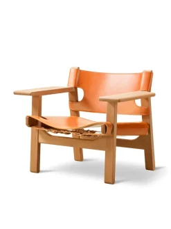 Fredericia Furniture Den Spanske Stol i sort læder, eg sæbe af Børge Mogensen><noscript><img width=
