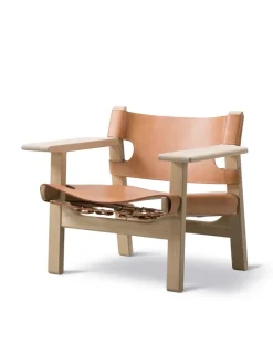 Fredericia Furniture Den Spanske Stol i sort læder, eg sæbe af Børge Mogensen><noscript><img width=