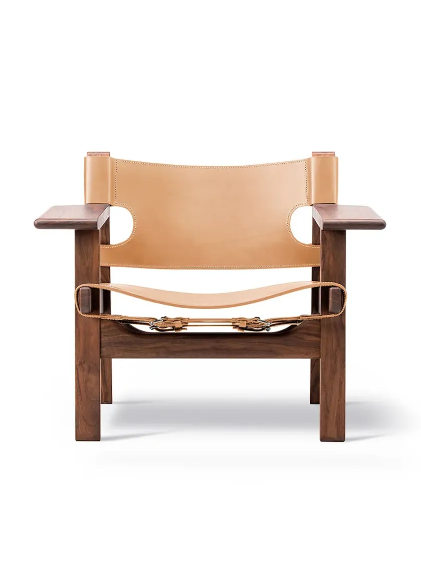 Fredericia Furniture Den Spanske Stol i sort læder, eg sæbe af Børge Mogensen> Lænestole