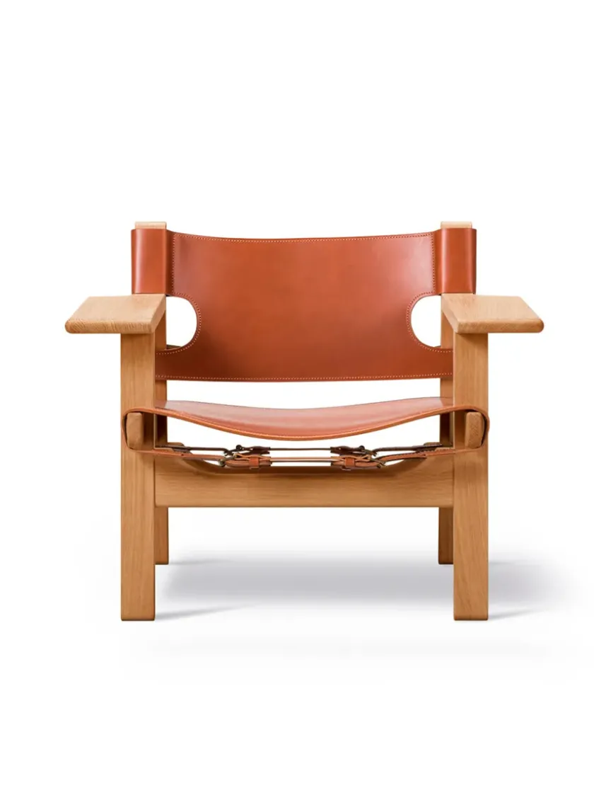 Fredericia Furniture Den Spanske Stol i sort læder, eg sæbe af Børge Mogensen> Lænestole