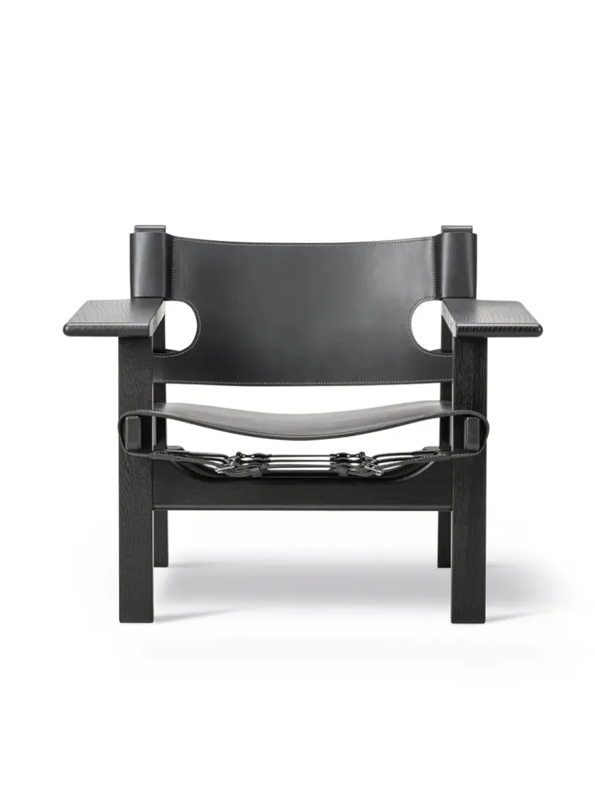 Fredericia Furniture Den Spanske Stol i sort læder, eg sæbe af Børge Mogensen> Lænestole