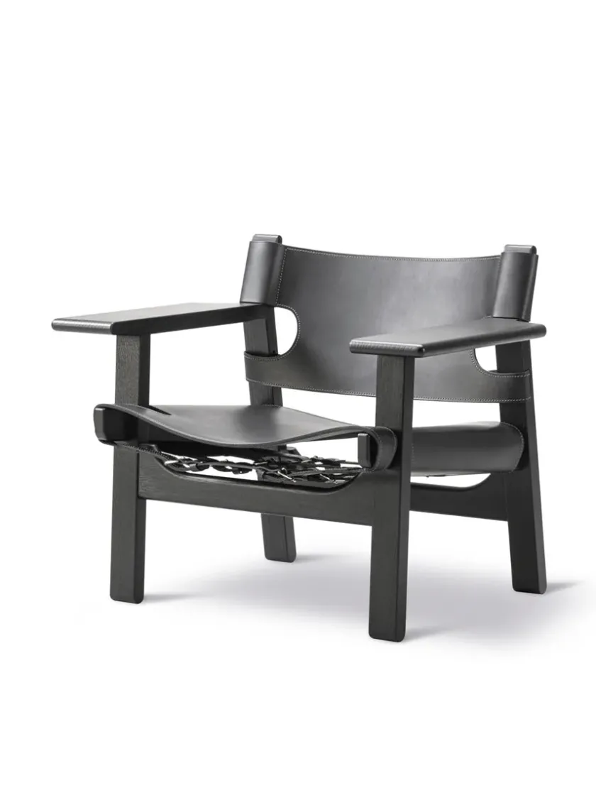 Fredericia Furniture Den Spanske Stol i sort læder, eg sæbe af Børge Mogensen> Lænestole