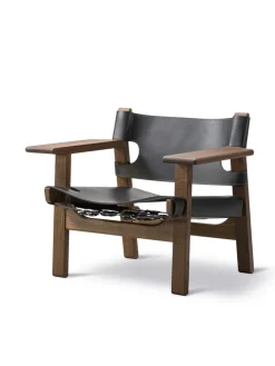 Fredericia Furniture Den Spanske Stol i sort læder, eg sæbe af Børge Mogensen><noscript><img width=