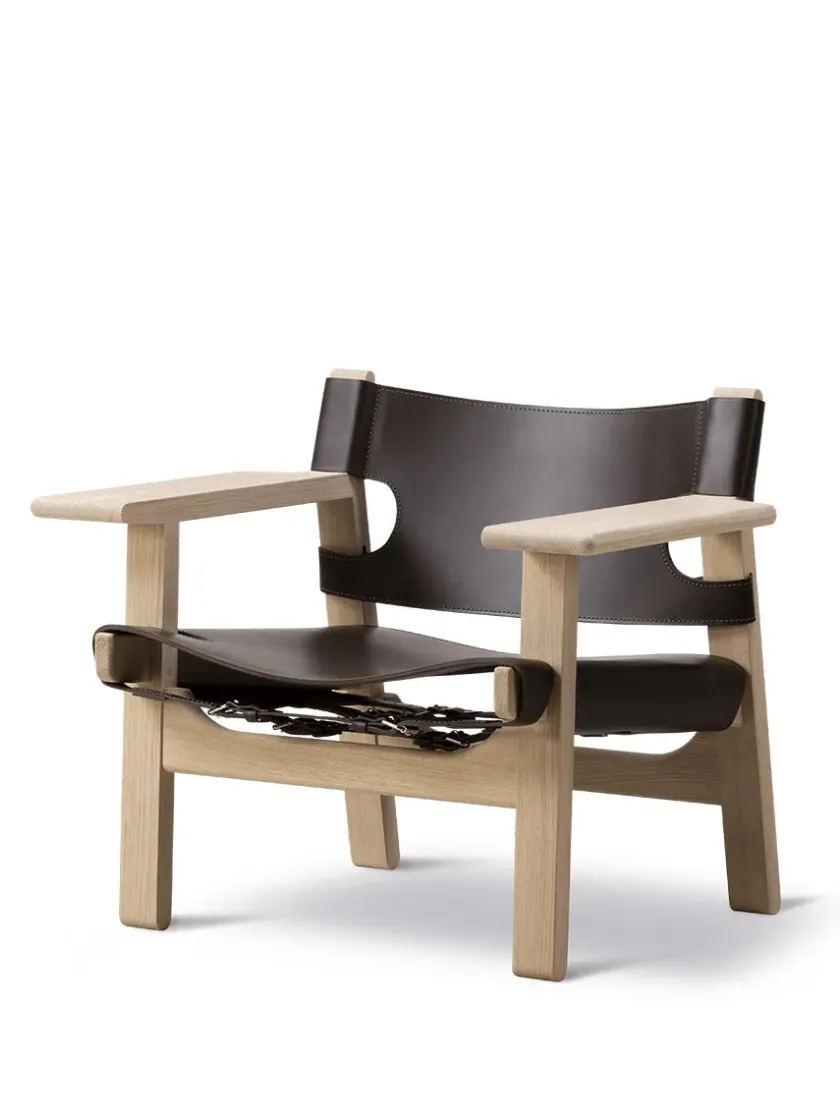 Fredericia Furniture Den Spanske Stol i sort læder, røget eg olie af Børge Mogensen> Lænestole