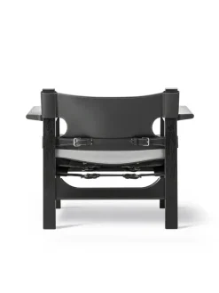 Fredericia Furniture Den Spanske Stol i sort læder, røget eg olie af Børge Mogensen><noscript><img width=