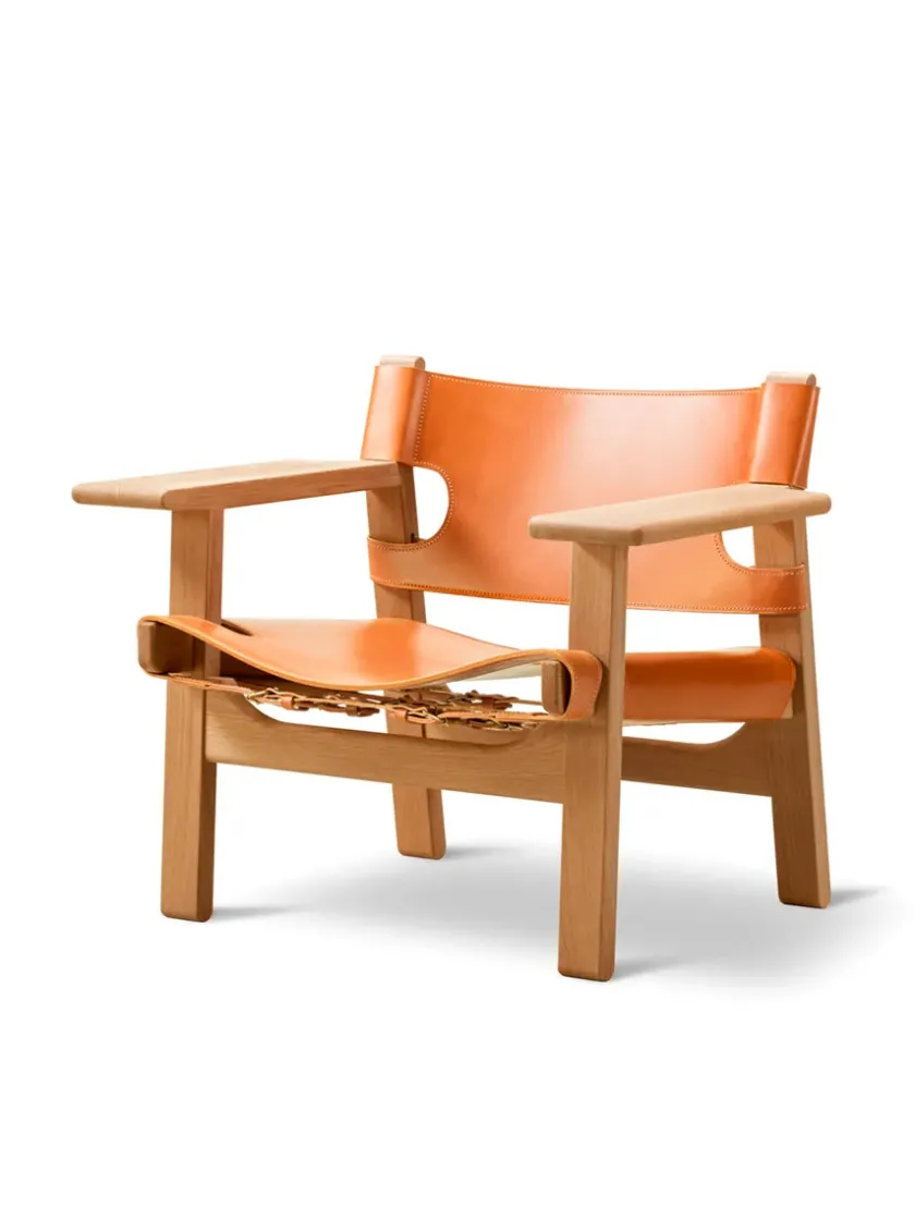 Fredericia Furniture Den Spanske Stol i sort læder, eg olie af Børge Mogensen> Lænestole
