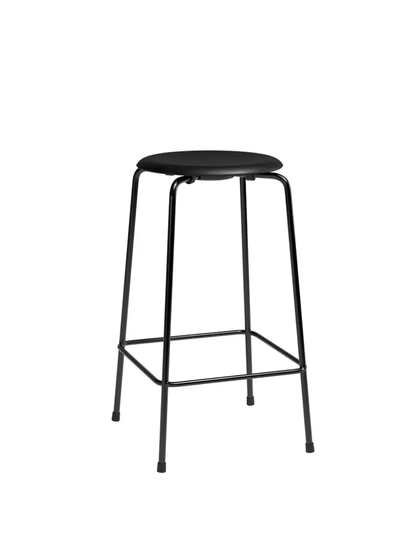 Fritz Hansen Dot Barstol m. 4 ben, sort stel/sort læder af Arne Jacobsen> Barstole
