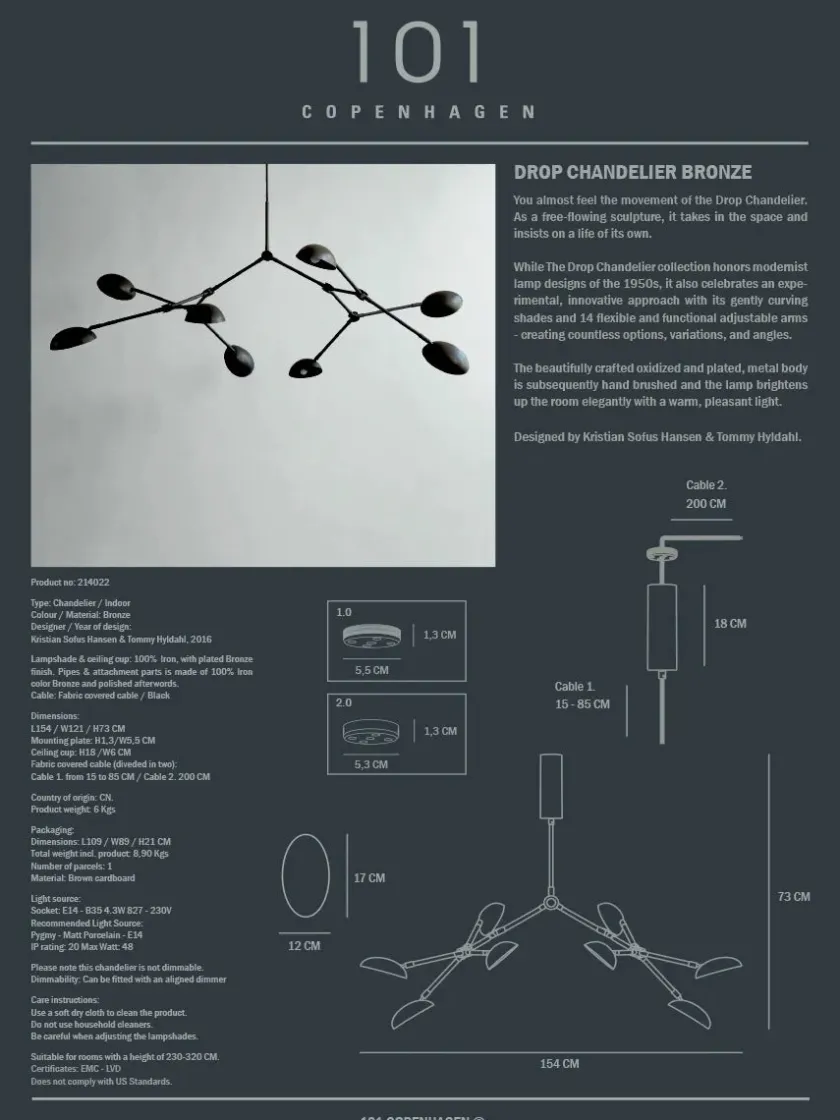 101 Copenhagen Drop Chandelier, bronze fra> Spots|Lysekroner