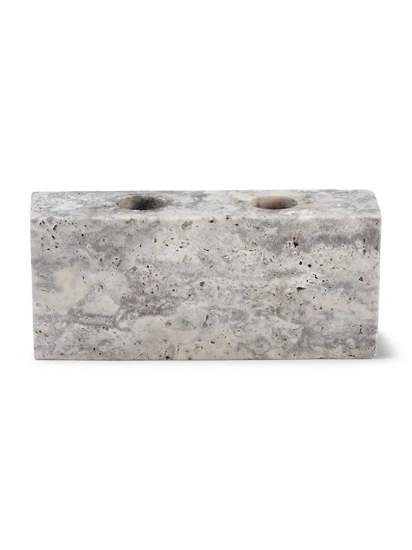 Wabi Sabi Nordic Epode Lysestage 14 cm, travertin silver fra> Gaver Til Hende|Kalenderlys & Julelysestager