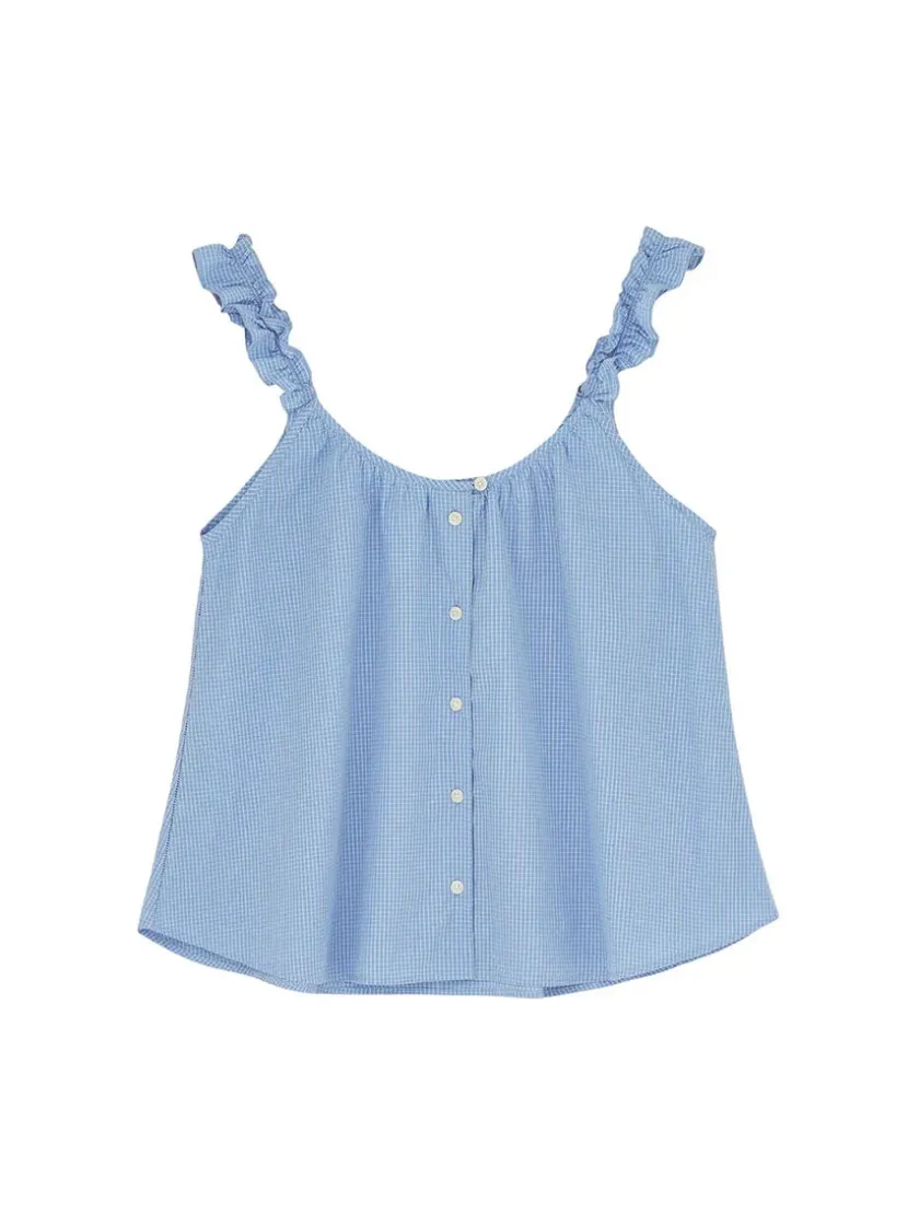 Aiayu Frill Top, check mix blue fra> Tøj