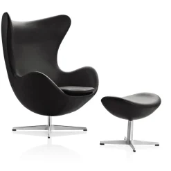 Fritz Hansen Ægget, Lava Essential læder, med returdrej inkl. skammel af Arne Jacobsen> Lænestole