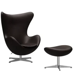 Fritz Hansen Ægget, Mørk Brun Grace læder, med returdrej inkl. skammel af Arne Jacobsen> Lænestole
