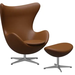 Fritz Hansen Ægget, Sort Essensial læder, uden returdrej inkl. skammel af Arne Jacobsen><noscript><img width=