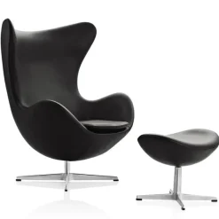 Fritz Hansen Ægget, Sort Grace læder, uden returdrej inkl. skammel af Arne Jacobsen> Lænestole