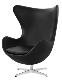 Fritz Hansen Ægget, sort læder/aluminium af Arne Jacobsen> Lænestole