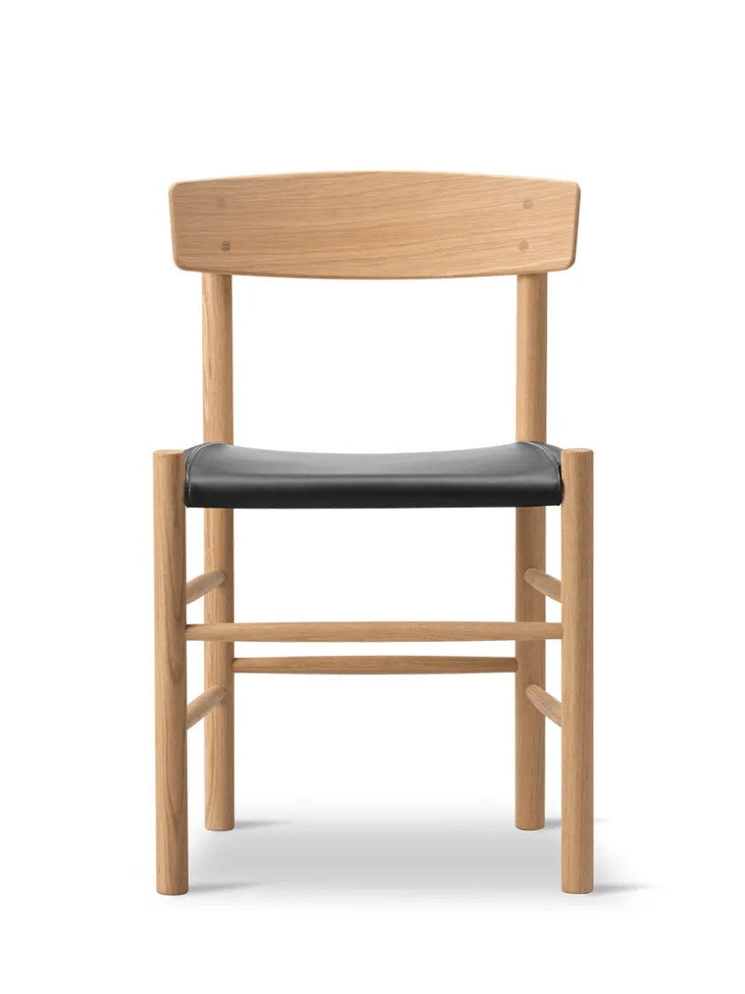 Fredericia Furniture J39 Folkestolen Sædepolstret, Cognac Læder af Børge Mogensen> Spisebordsstole