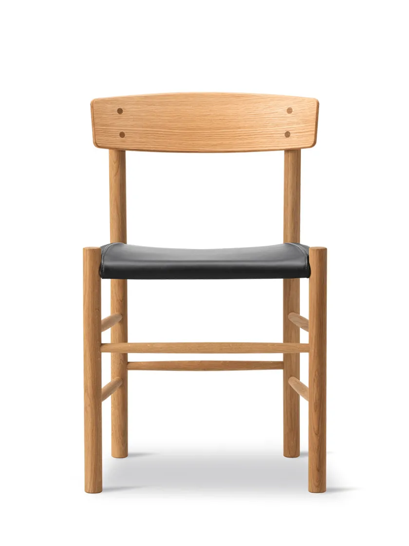 Fredericia Furniture J39 Folkestolen Sædepolstret, Sort Læder af Børge Mogensen> Spisebordsstole