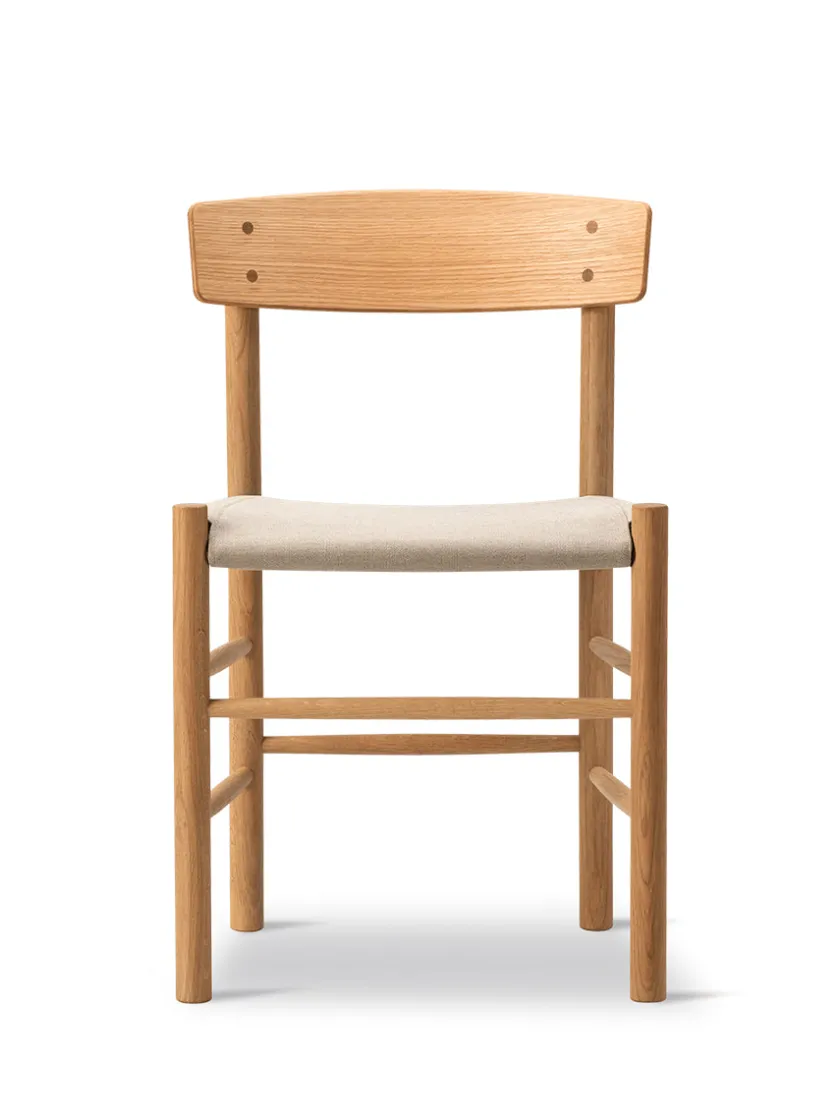 Fredericia Furniture J39 Folkestolen Sædepolstret, Sort Læder af Børge Mogensen> Spisebordsstole