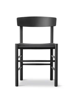 Fredericia Furniture J39 Folkestolen Sædepolstret, Sort Læder af Børge Mogensen><noscript><img width=