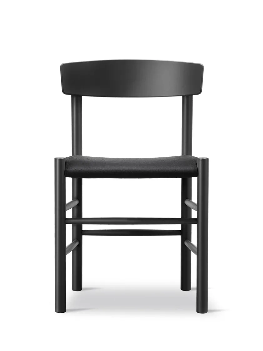Fredericia Furniture J39 Folkestolen Sædepolstret, Sort Læder af Børge Mogensen> Spisebordsstole
