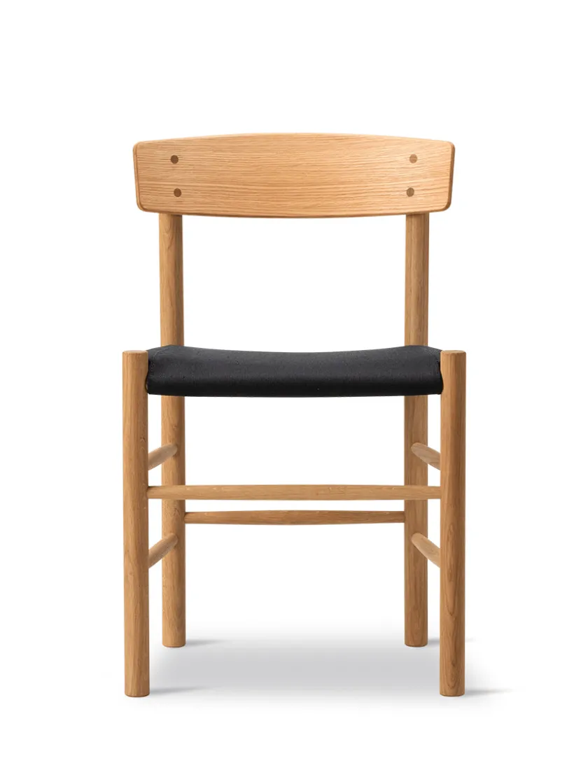Fredericia Furniture J39 Folkestolen Sædepolstret, Sort Læder af Børge Mogensen> Spisebordsstole