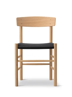 Fredericia Furniture J39 Folkestolen Sædepolstret, Sort Læder af Børge Mogensen><noscript><img width=