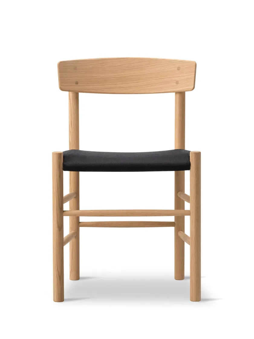 Fredericia Furniture J39 Folkestolen Sædepolstret, Sort Læder af Børge Mogensen> Spisebordsstole