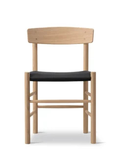Fredericia Furniture J39 Folkestolen Sædepolstret, Sort Læder af Børge Mogensen><noscript><img width=