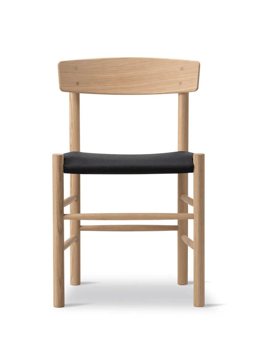 Fredericia Furniture J39 Folkestolen Sædepolstret, Sort Læder af Børge Mogensen> Spisebordsstole