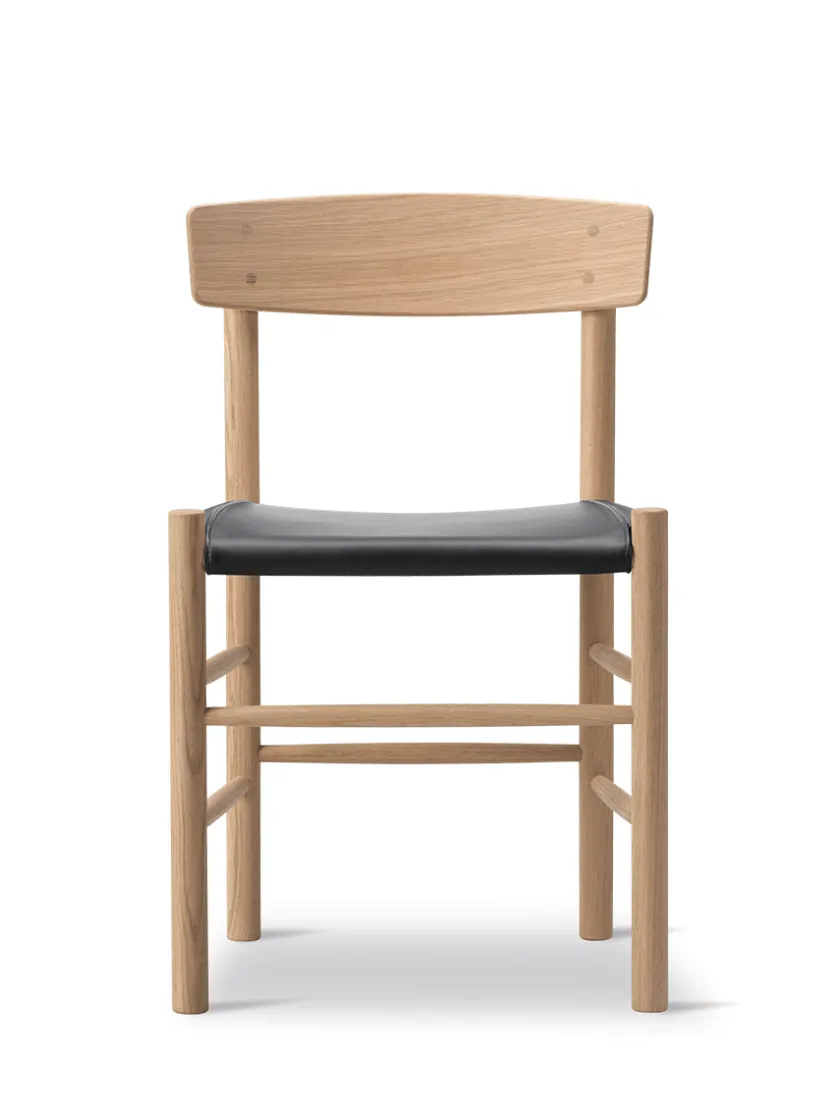 Fredericia Furniture J39 Folkestolen Sædepolstret, Sort Læder af Børge Mogensen> Spisebordsstole