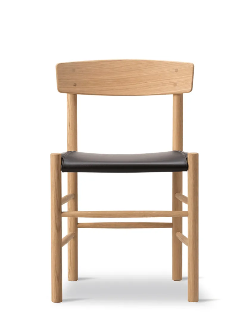 Fredericia Furniture J39 Folkestolen Sædepolstret, Sort Læder af Børge Mogensen> Spisebordsstole